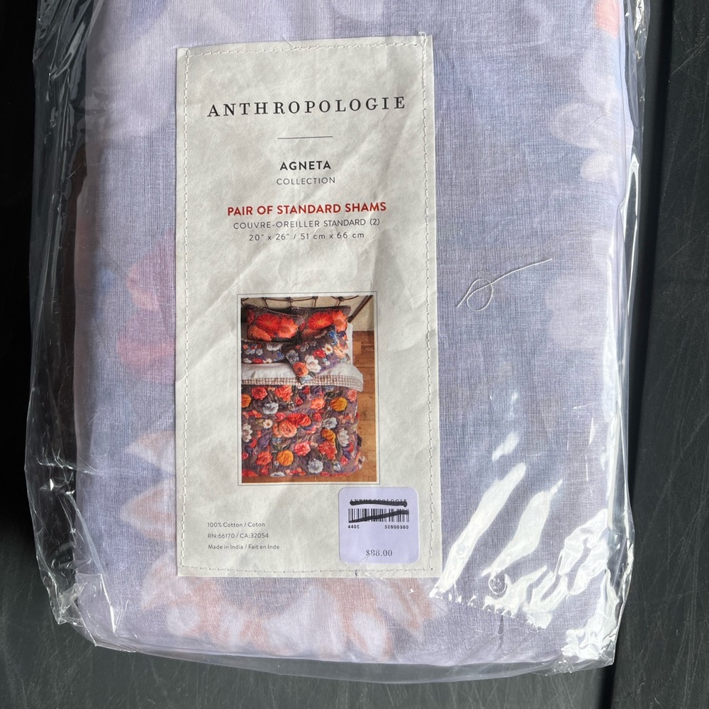 Anthropologie Agneta Shams Standard Size Purple Floral - Picture 3 of 4